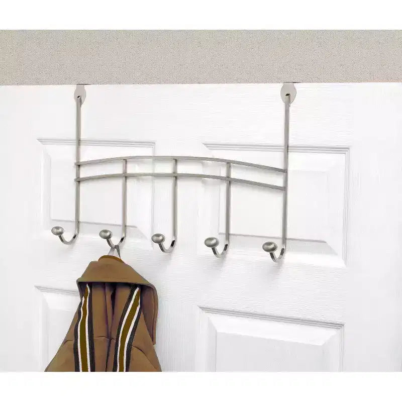 Porte-manteau 5 crochets en acier inoxydable à suspendre à la porte, argent