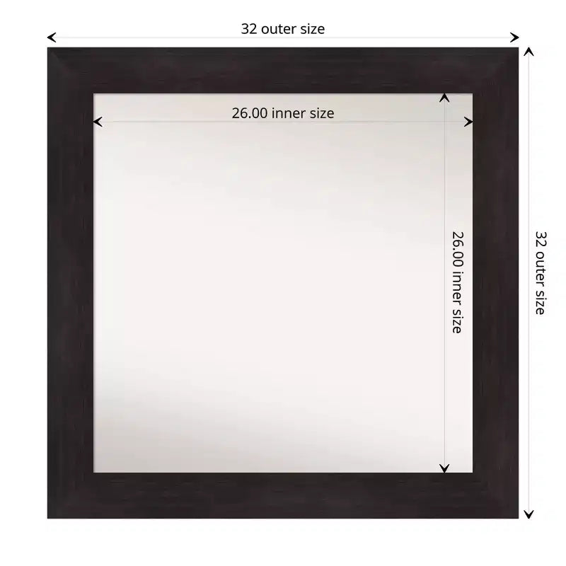Miroir mural de salle de bain carré 32" x 32" sans biseau, cadre moderne en polystyrène, brun espresso