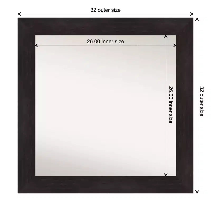 Miroir mural de salle de bain carré 32" x 32" sans biseau, cadre moderne en polystyrène, brun espresso