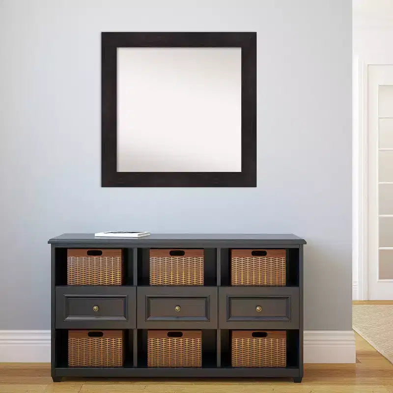 Miroir mural de salle de bain carré 32" x 32" sans biseau, cadre moderne en polystyrène, brun espresso