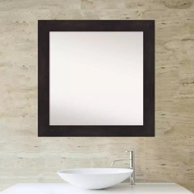 Miroir mural de salle de bain carré 32" x 32" sans biseau, cadre moderne en polystyrène, brun espresso