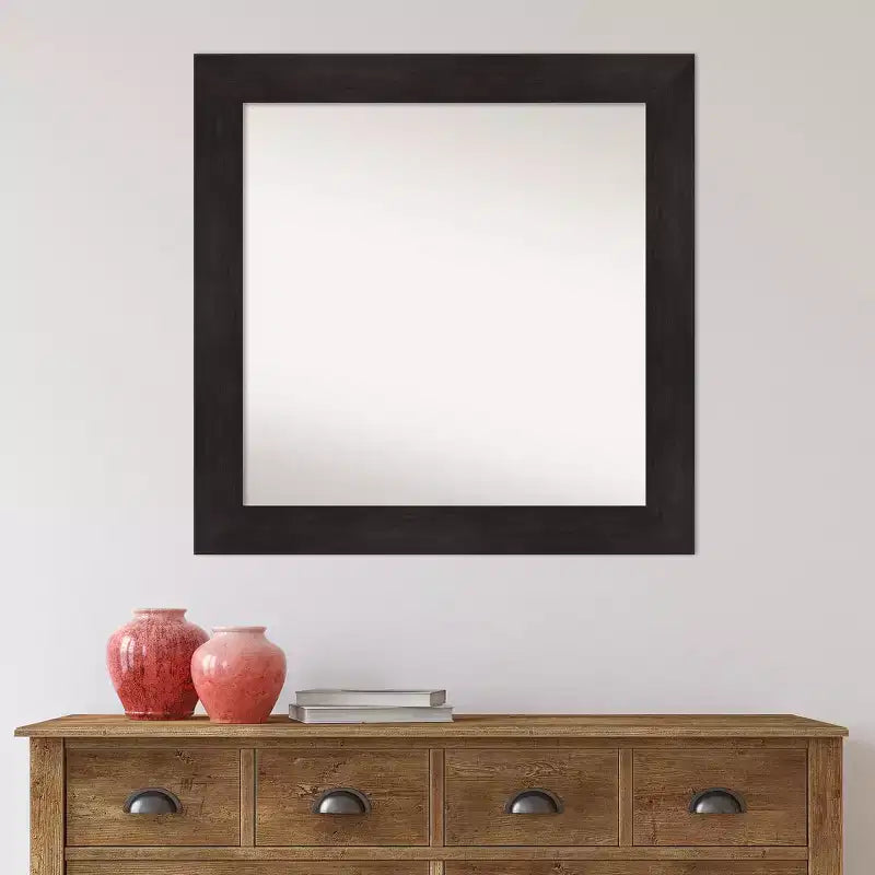 Miroir mural de salle de bain carré 32" x 32" sans biseau, cadre moderne en polystyrène, brun espresso