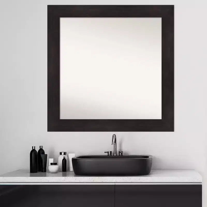 Miroir mural de salle de bain carré 32" x 32" sans biseau, cadre moderne en polystyrène, brun espresso