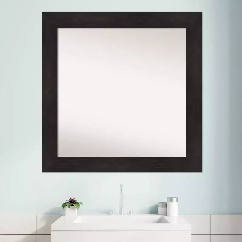 Miroir mural de salle de bain carré 32" x 32" sans biseau, cadre moderne en polystyrène, brun espresso