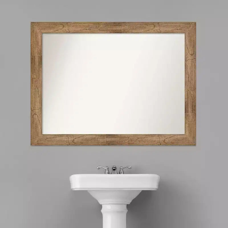 Miroir mural de salle de bain 44" x 33" sans biseau marron | Cadre en bois rectangulaire moderne