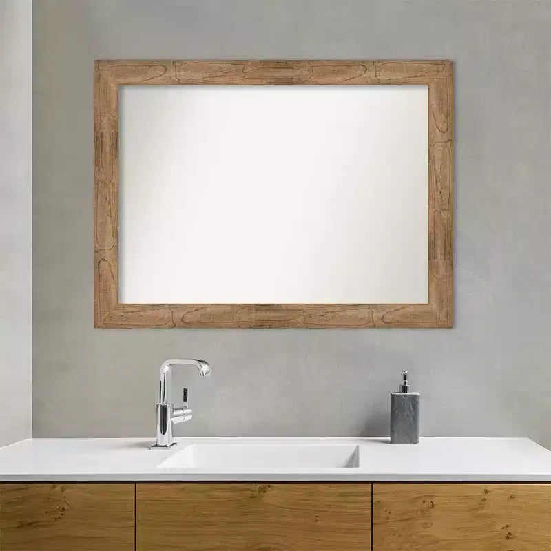 Miroir mural de salle de bain 44" x 33" sans biseau marron | Cadre en bois rectangulaire moderne