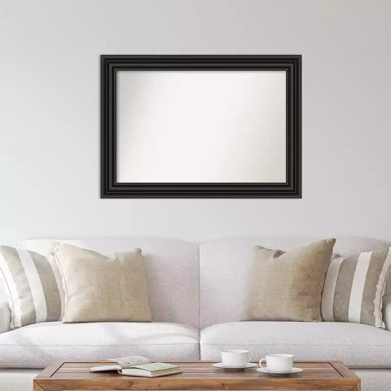 Miroir mural colonial noir 42"x30" sans biseau | Style moderne, cadre en polystyrène