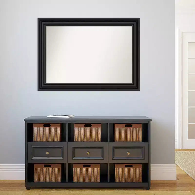 Miroir mural colonial noir 42"x30" sans biseau | Style moderne, cadre en polystyrène