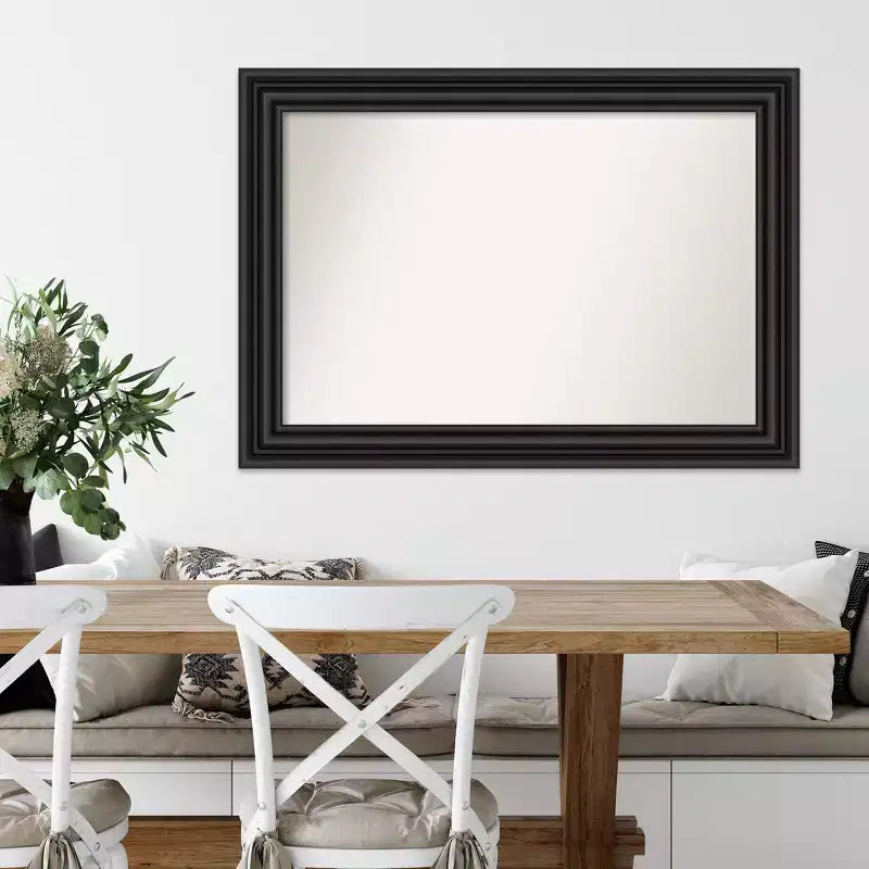 Miroir mural colonial noir 42"x30" sans biseau | Style moderne, cadre en polystyrène