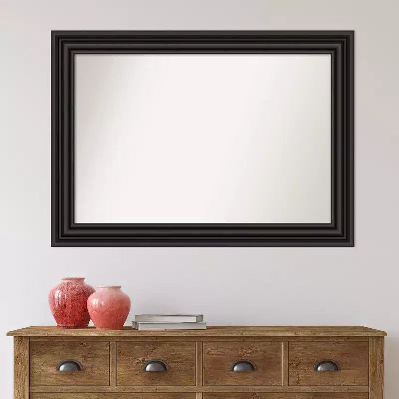 Miroir mural colonial noir 42"x30" sans biseau | Style moderne, cadre en polystyrène