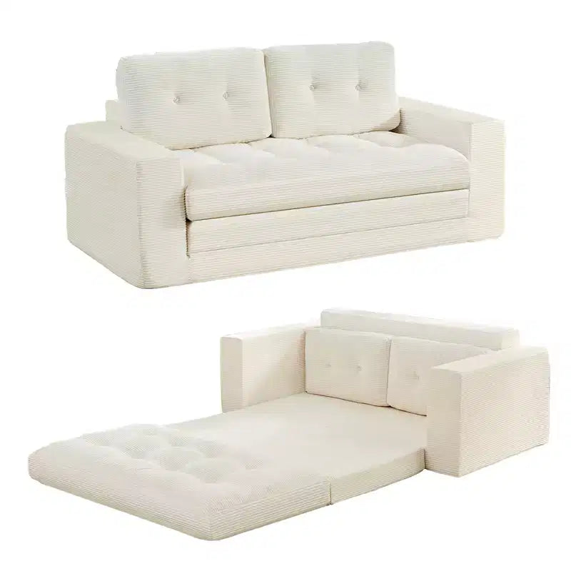 Mjkone Canapé-Lit Futon Convertible 2-en-1 180 cm, Canapé Deux Places Pliable en Tissu Côtelé avec Boutons Touffetés, Idéal pour Petits Espaces