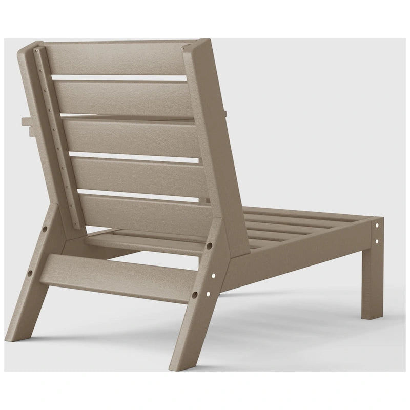 Fauteuil d'extérieur profond en PEHD toutes saisons effet bois vieilli avec accoudoir droit et coussins Polytrends Birchwood (1 pièce)