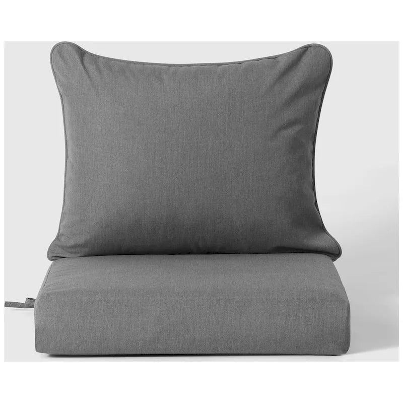 Fauteuil d'extérieur profond en PEHD toutes saisons effet bois vieilli avec accoudoir droit et coussins Polytrends Birchwood (1 pièce)