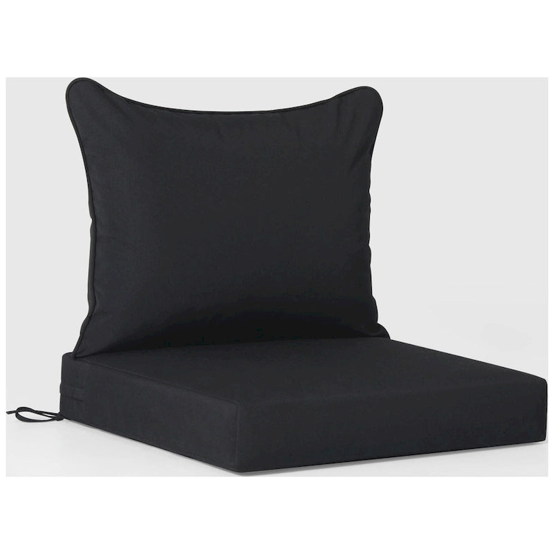 Fauteuil d'extérieur profond en PEHD toutes saisons effet bois vieilli avec accoudoir droit et coussins Polytrends Birchwood (1 pièce)