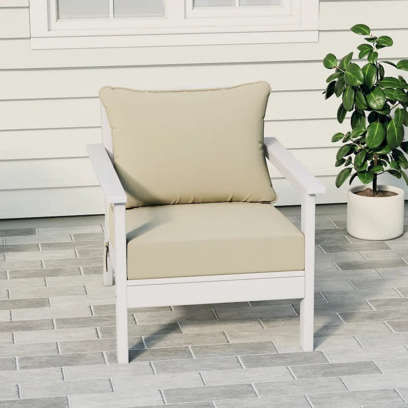 Polytrends Birchwood Fauteuil club d'extérieur profond toutes saisons en PEHD blanc avec coussins (1 pièce)