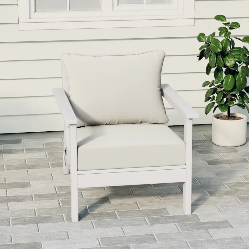 Polytrends Birchwood Fauteuil club d'extérieur profond toutes saisons en PEHD blanc avec coussins (1 pièce)
