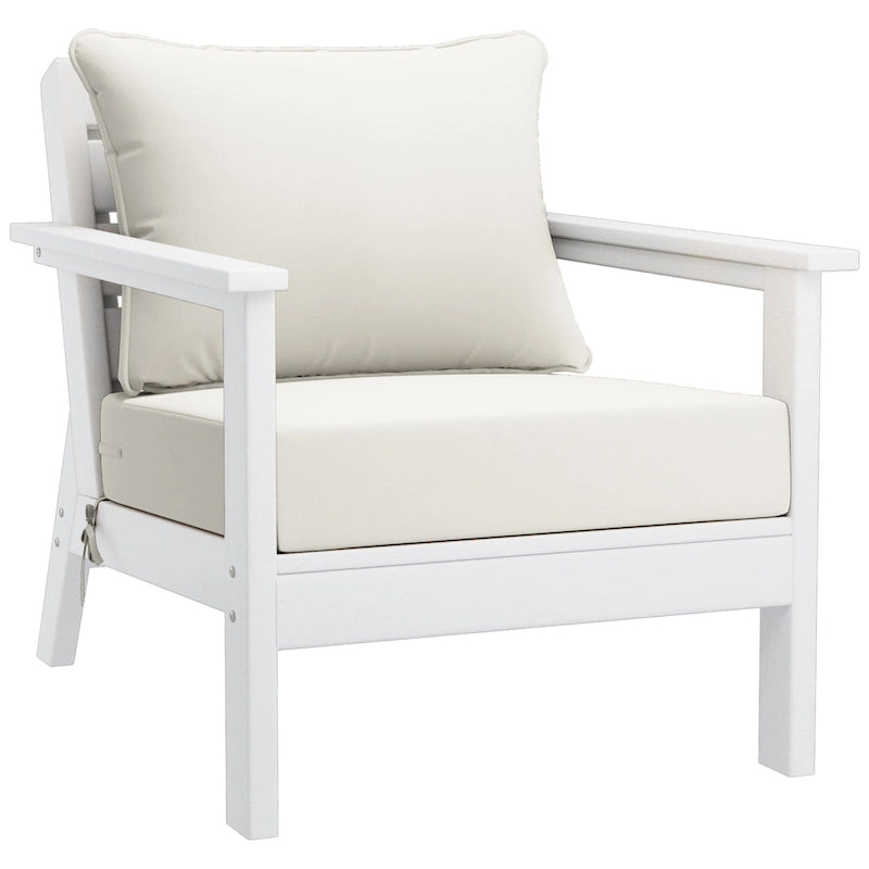 Polytrends Birchwood Fauteuil club d'extérieur profond toutes saisons en PEHD blanc avec coussins (1 pièce)