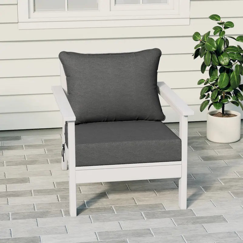 Polytrends Birchwood Fauteuil club d'extérieur profond toutes saisons en PEHD blanc avec coussins (1 pièce)