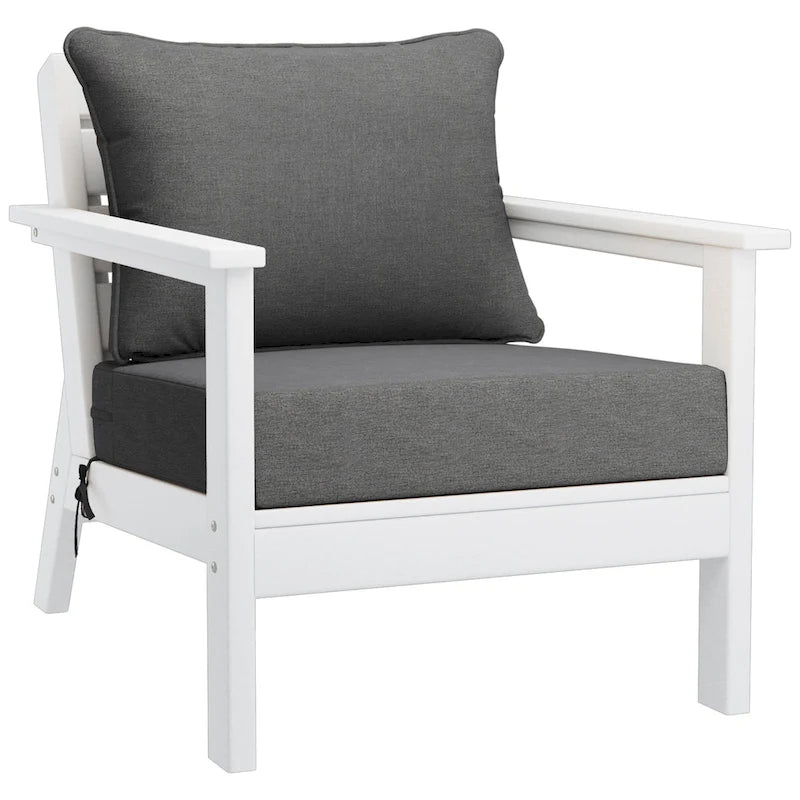 Polytrends Birchwood Fauteuil club d'extérieur profond toutes saisons en PEHD blanc avec coussins (1 pièce)