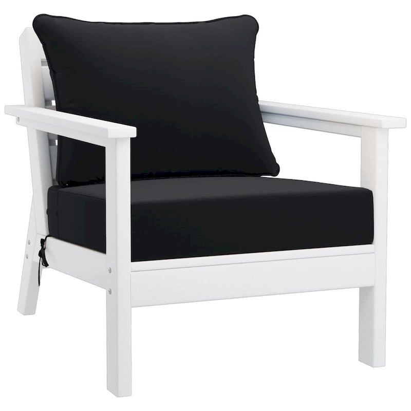 Polytrends Birchwood Fauteuil club d'extérieur profond toutes saisons en PEHD blanc avec coussins (1 pièce)