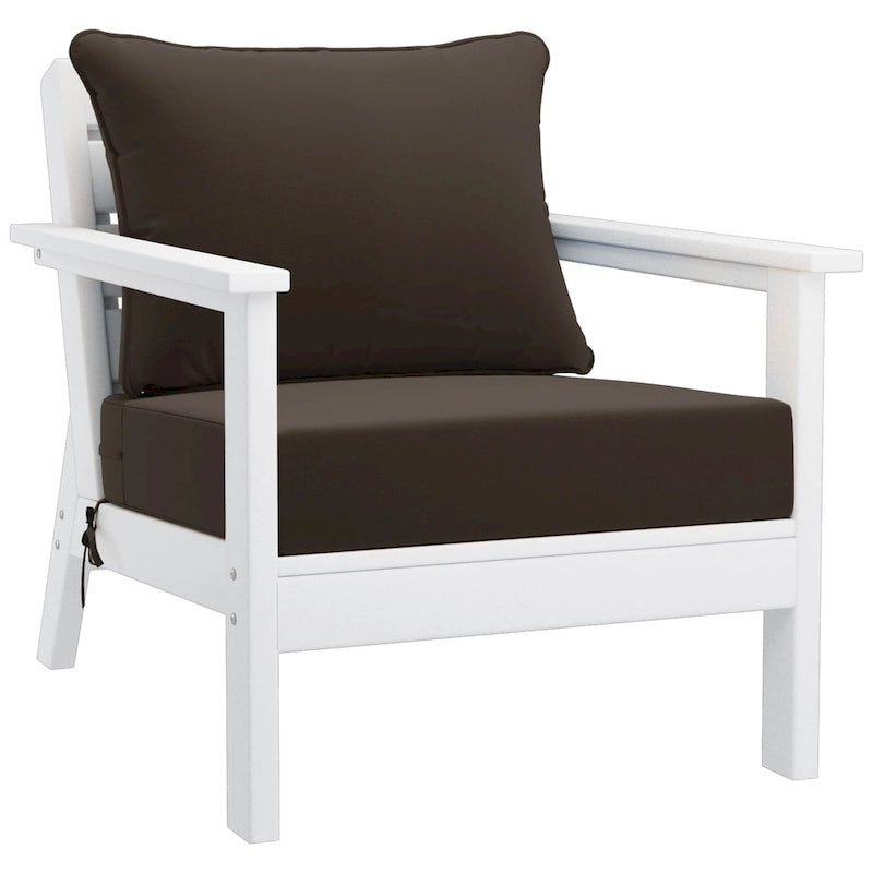 Polytrends Birchwood Fauteuil club d'extérieur profond toutes saisons en PEHD blanc avec coussins (1 pièce)