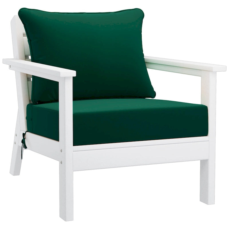 Polytrends Birchwood Fauteuil club d'extérieur profond toutes saisons en PEHD blanc avec coussins (1 pièce)