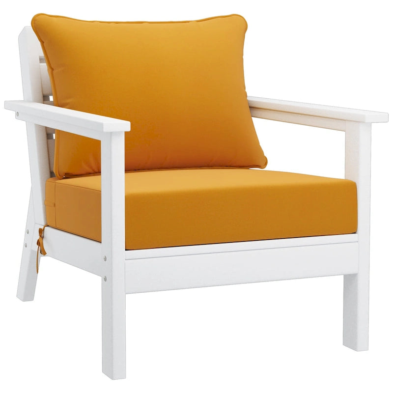 Polytrends Birchwood Fauteuil club d'extérieur profond toutes saisons en PEHD blanc avec coussins (1 pièce)