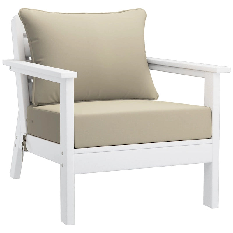Polytrends Birchwood Fauteuil club d'extérieur profond toutes saisons en PEHD blanc avec coussins (1 pièce)