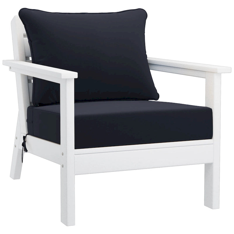 Polytrends Birchwood Fauteuil club d'extérieur profond toutes saisons en PEHD blanc avec coussins (1 pièce)