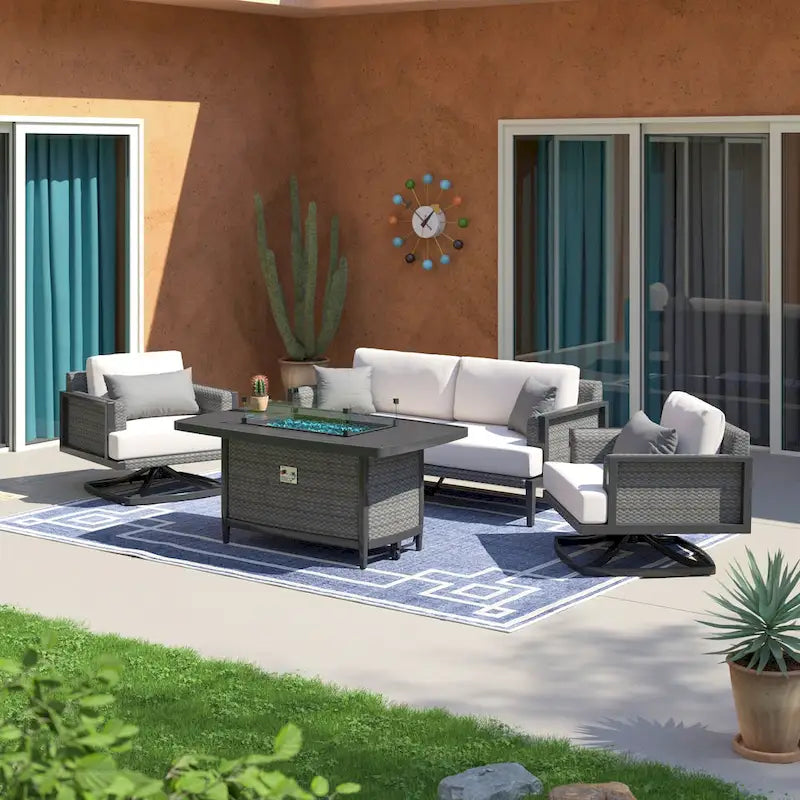 Vistano Ensemble de salon de jardin extérieur 4 pièces Sunbrella avec foyer - Gris