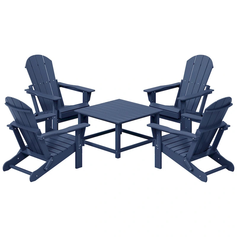 Polytrends Laguna – Ensemble de conversation d’extérieur 5 pièces avec chaises Adirondack et table basse carrée