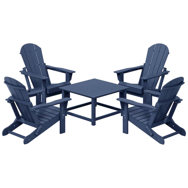 Polytrends Laguna Outdoor 5-Piece Adirondack Chair With Square Coffee Table Conversation Set