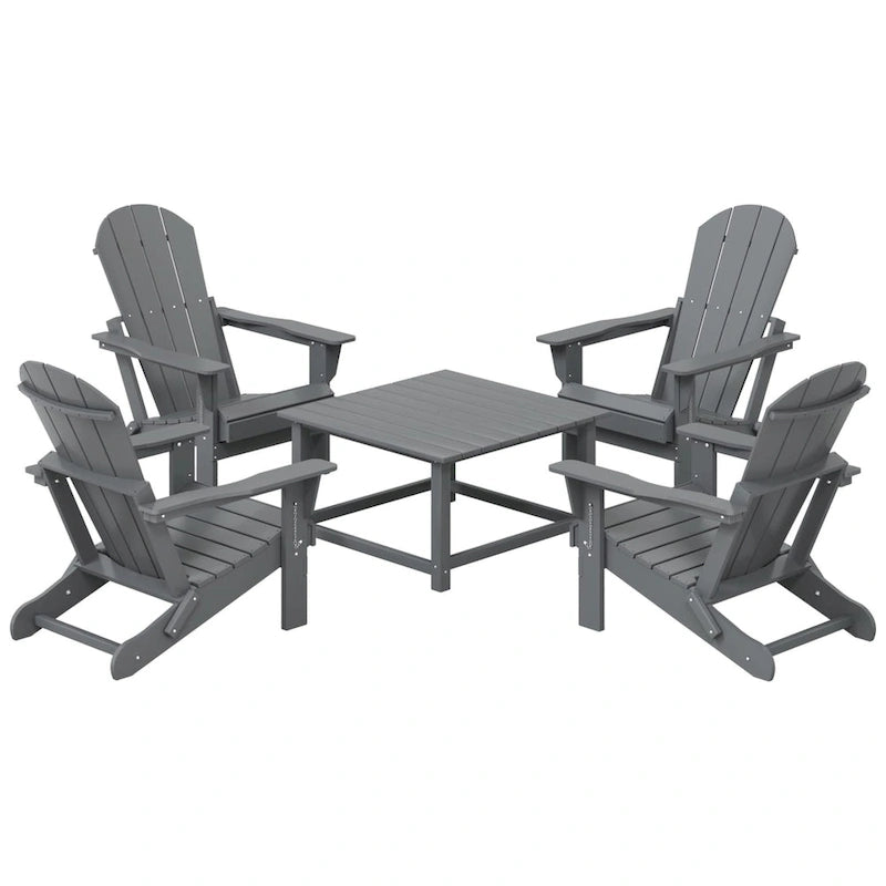 Polytrends Laguna – Ensemble de conversation d’extérieur 5 pièces avec chaises Adirondack et table basse carrée