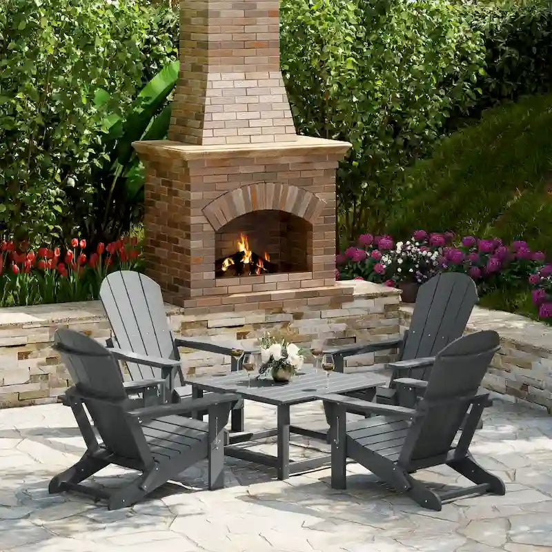 Polytrends Laguna – Ensemble de conversation d’extérieur 5 pièces avec chaises Adirondack et table basse carrée