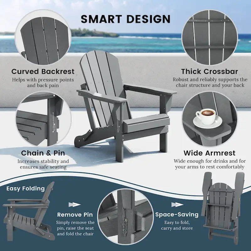Polytrends Laguna – Ensemble de conversation d’extérieur 5 pièces avec chaises Adirondack et table basse carrée
