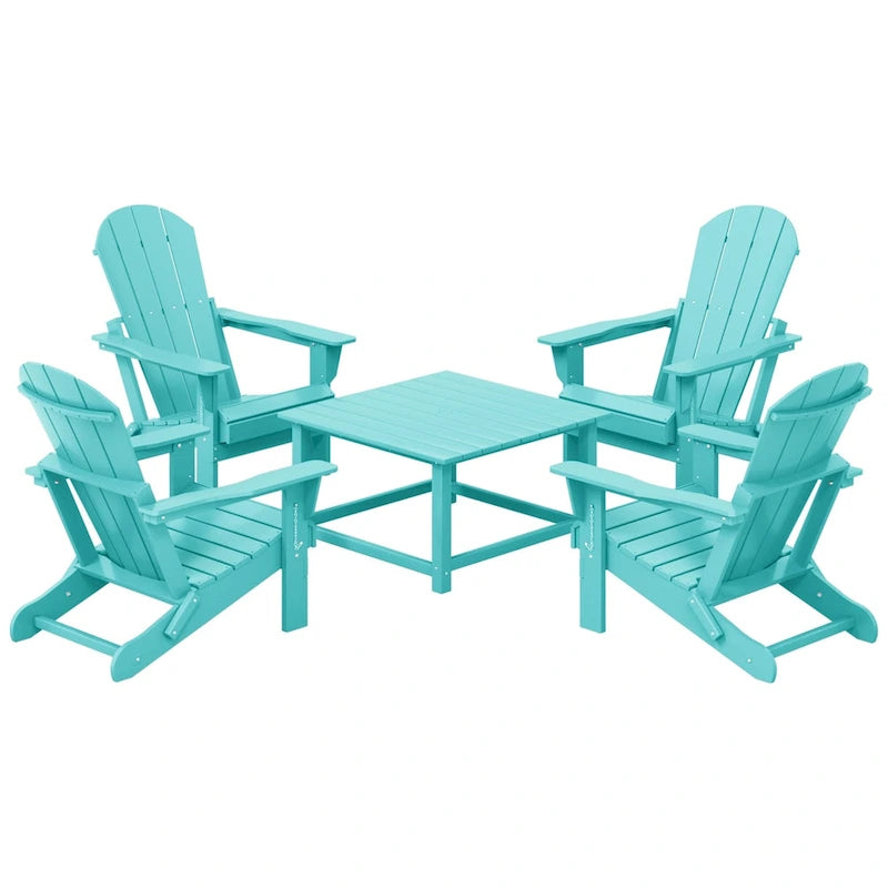 Polytrends Laguna – Ensemble de conversation d’extérieur 5 pièces avec chaises Adirondack et table basse carrée