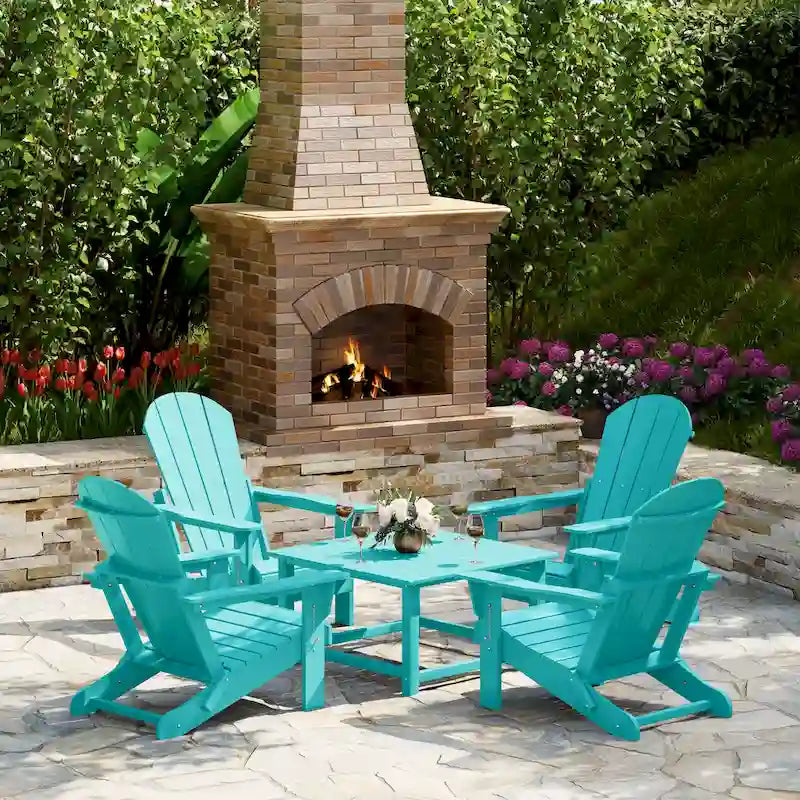 Polytrends Laguna – Ensemble de conversation d’extérieur 5 pièces avec chaises Adirondack et table basse carrée