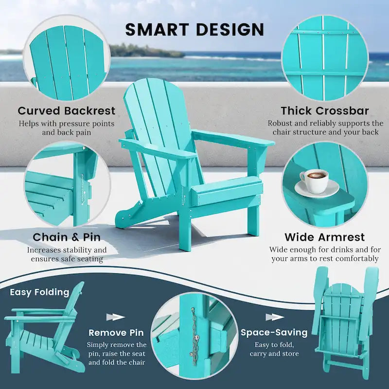 Polytrends Laguna – Ensemble de conversation d’extérieur 5 pièces avec chaises Adirondack et table basse carrée