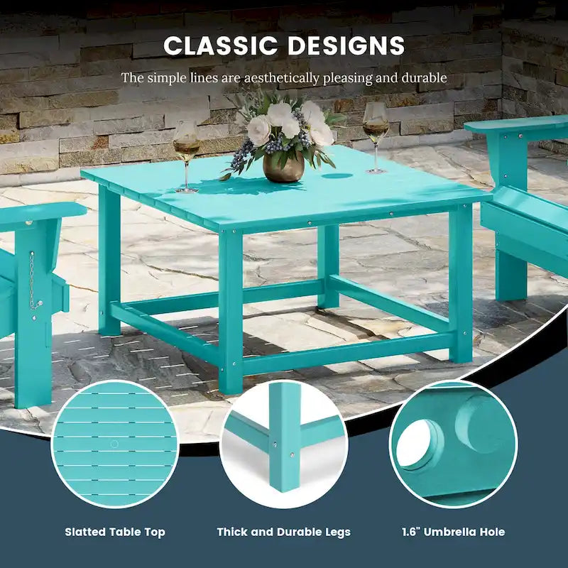 Polytrends Laguna – Ensemble de conversation d’extérieur 5 pièces avec chaises Adirondack et table basse carrée