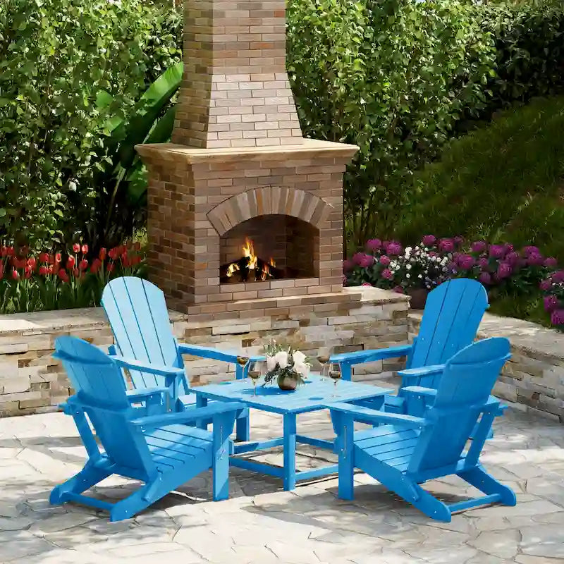 Polytrends Laguna – Ensemble de conversation d’extérieur 5 pièces avec chaises Adirondack et table basse carrée