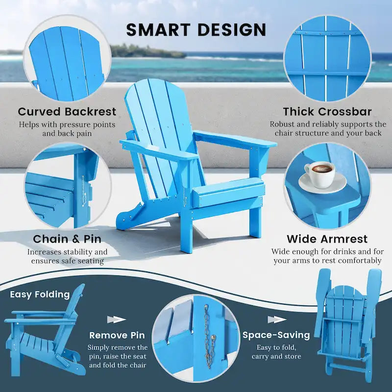 Polytrends Laguna – Ensemble de conversation d’extérieur 5 pièces avec chaises Adirondack et table basse carrée
