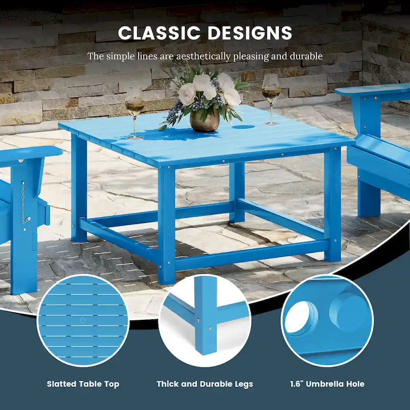 Polytrends Laguna – Ensemble de conversation d’extérieur 5 pièces avec chaises Adirondack et table basse carrée