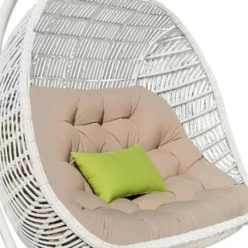 Fauteuil suspendu d'intérieur/extérieur en métal beige et blanc avec coussin beige, 69 cm