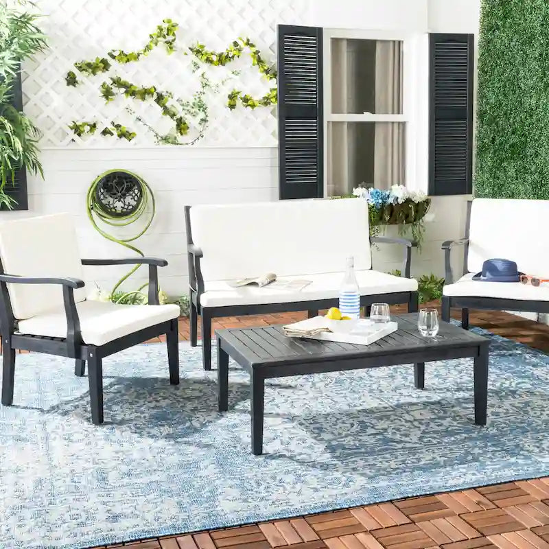 SAFAVIEH Outdoor Living Del Mar Brown Acacia Wood 4-piece Beige Cushion Patio Set - 48W x 25D x 32H