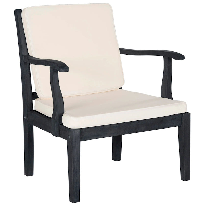 SAFAVIEH Outdoor Living Del Mar Ensemble de patio 4 pièces en bois d'acacia marron avec coussins beiges - 48 L x 25 P x 32 H po