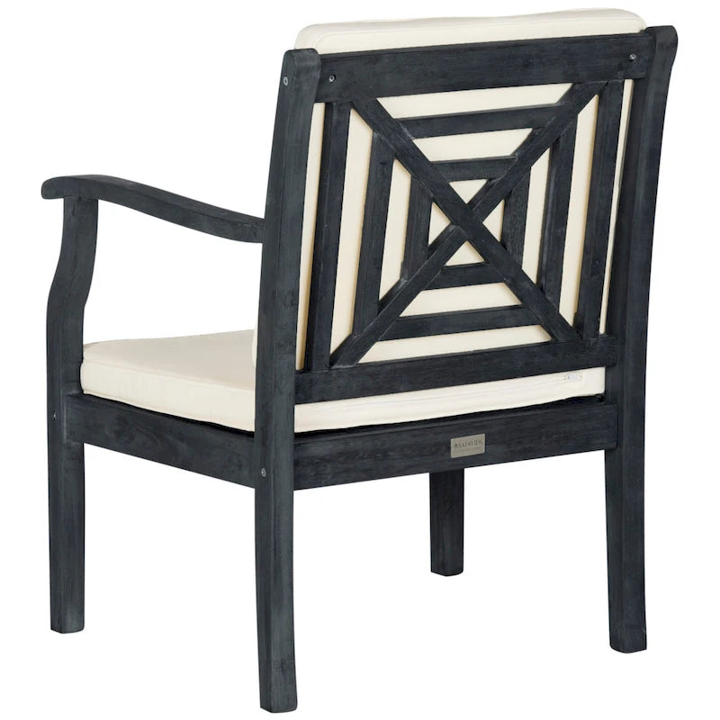 SAFAVIEH Outdoor Living Del Mar Ensemble de patio 4 pièces en bois d'acacia marron avec coussins beiges - 48 L x 25 P x 32 H po