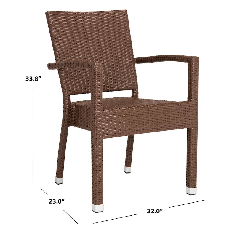 SAFAVIEH Kelda Chaise empilable marron avec accoudoirs (lot de 2) - 22L x 23P x 34H