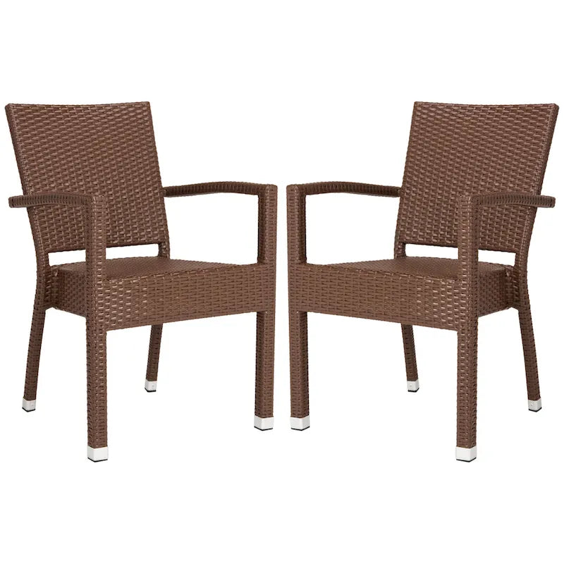 SAFAVIEH Kelda Chaise empilable marron avec accoudoirs (lot de 2) - 22L x 23P x 34H