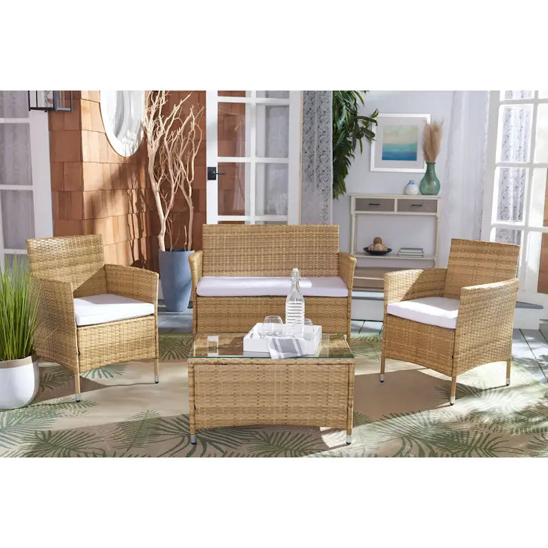 SAFAVIEH Ensemble de conversation de patio 4 pièces Bandele pour l'extérieur - 41W x 23D x 31H