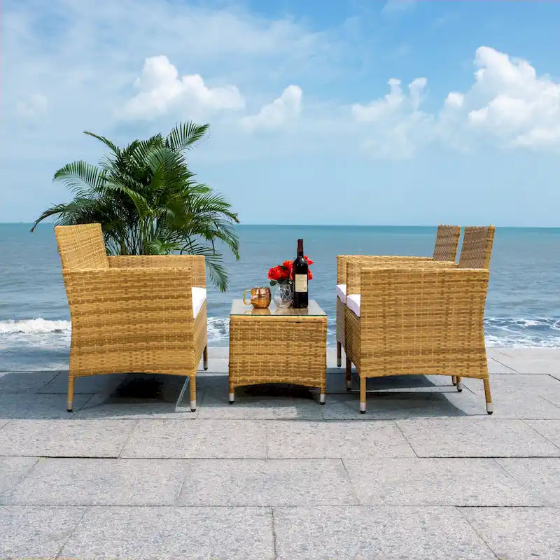 SAFAVIEH Ensemble de conversation de patio 4 pièces Bandele pour l'extérieur - 41W x 23D x 31H